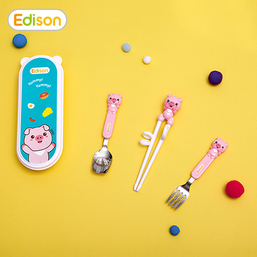 Edison Chopsticks Pig Spoon & Fork Case Set