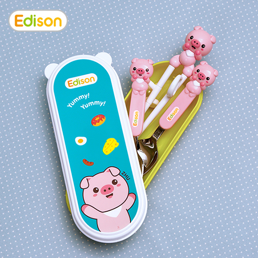 Edison Chopsticks Pig Spoon & Fork Case Set
