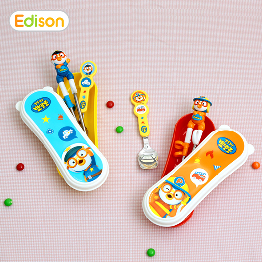 Edison Stainless Chopsticks Pororo Policeman & Fireman Easy Spoon & Case Set