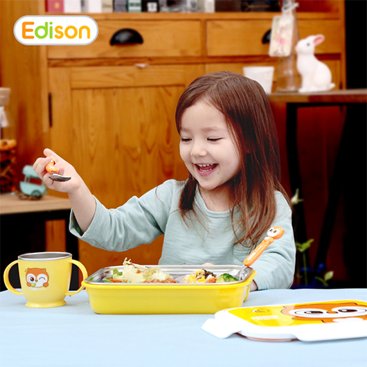 Edison Friends Dual Non-Slip Stainless Lunch Box with Pouch(Owl)