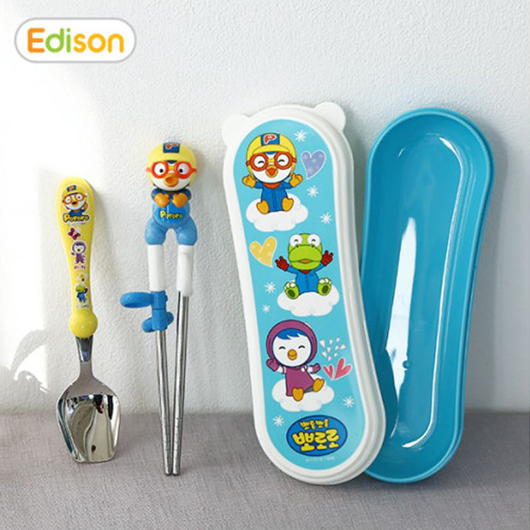 Edison Stainless Chopsticks Pororo Easy Spoon & Case Set