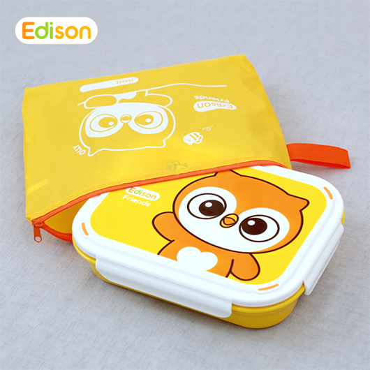 Edison Friends Dual Non-Slip Stainless Lunch Box with Pouch(Owl)