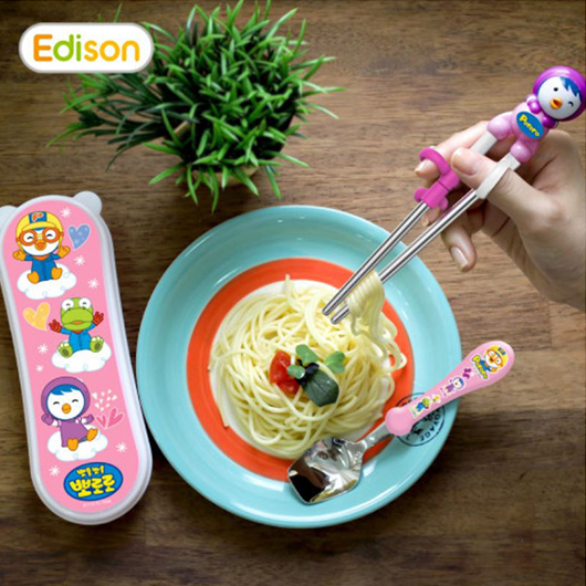 Edison Stainless Chopsticks Pororo Easy Spoon & Case Set