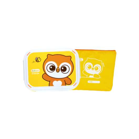 Edison Friends Dual Non-Slip Stainless Lunch Box with Pouch(Owl)